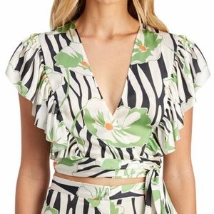 JILL STUART V-NECK SASHA WRAP TROPICAL BLOUSE